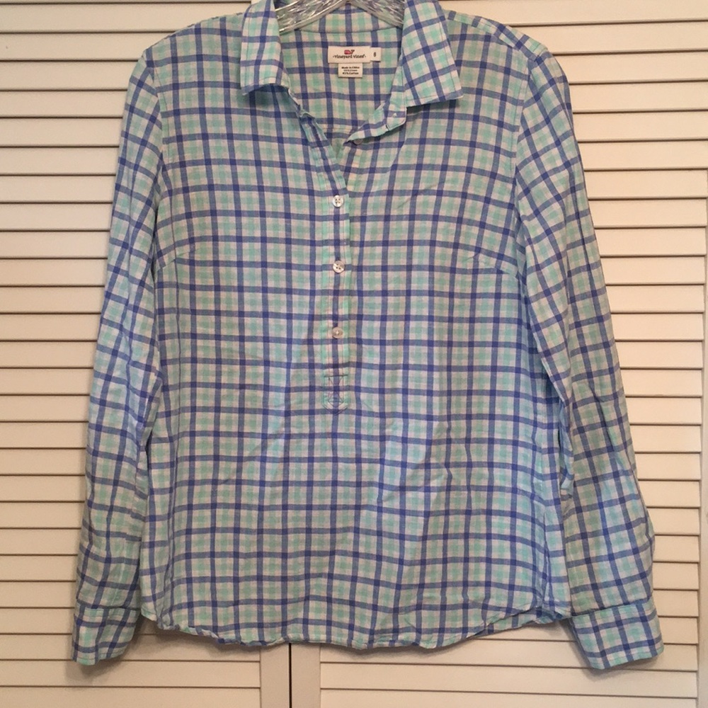 Linen Vineyard Vines Plaid Shirt.